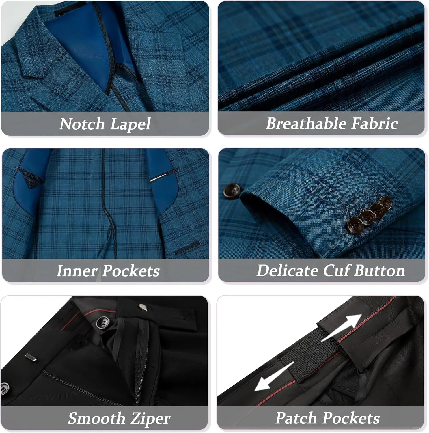 Mens Suit Slim Fit 2 Piece Suits for Wedding Business Casual Suits Prom Tuxedos Plaid Suit Jacket Soild Pants Set