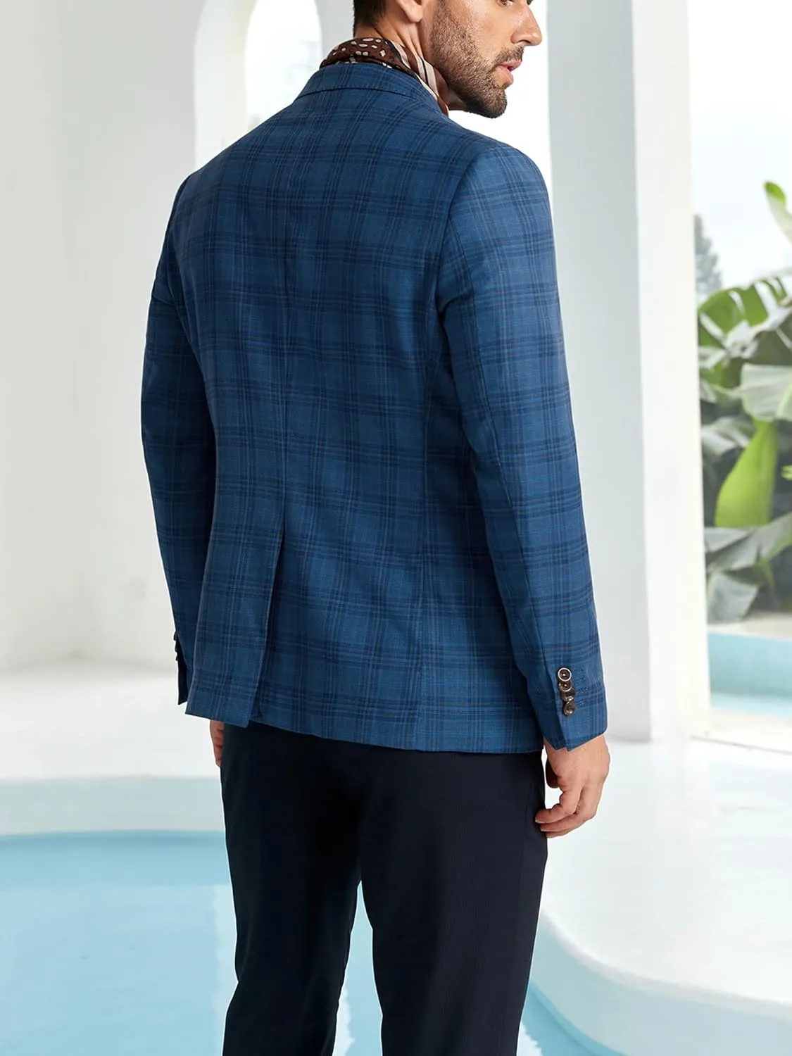 Mens Suit Slim Fit 2 Piece Suits for Wedding Business Casual Suits Prom Tuxedos Plaid Suit Jacket Soild Pants Set