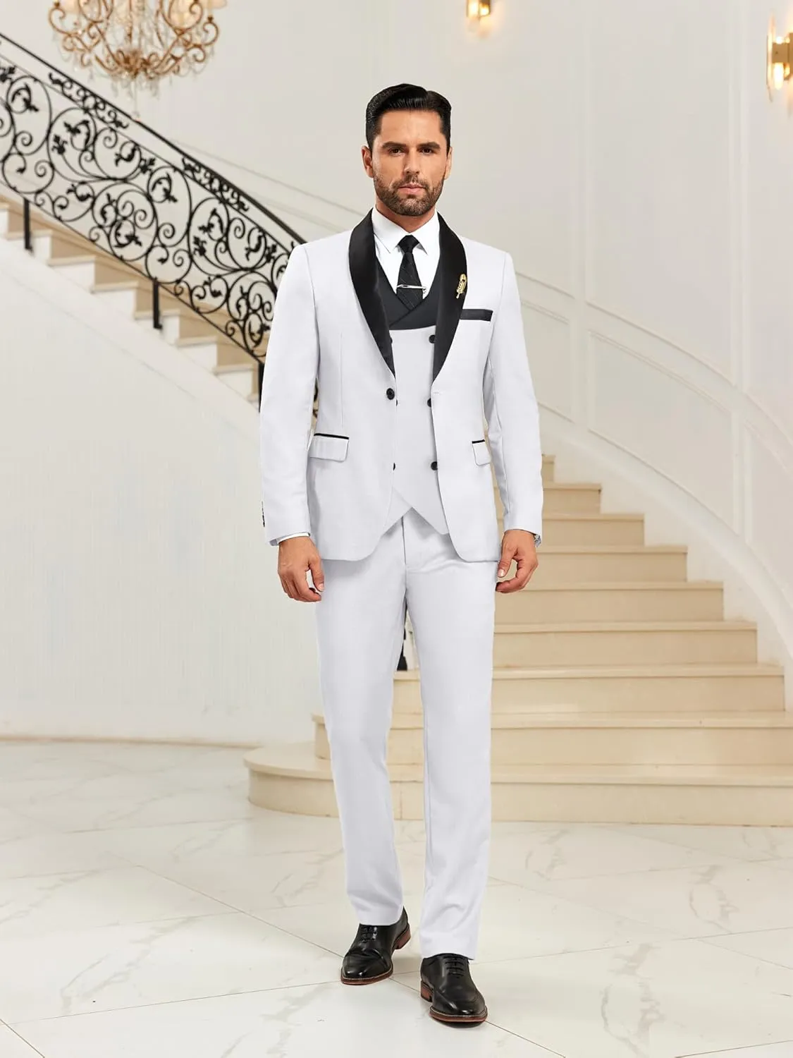 Mens Suit Slim Fit 3 Piece Suits for Wedding Formal Suit Jacket Vest Pants Set Business Casual Suits Prom Tuxedos