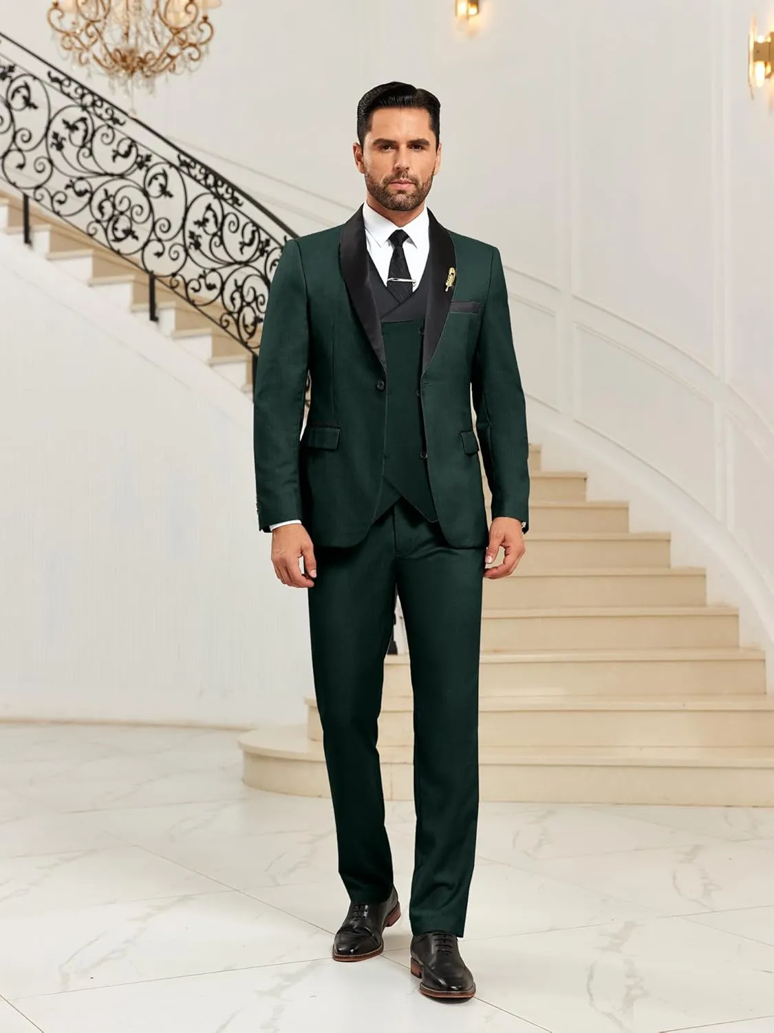 Mens Suit Slim Fit 3 Piece Suits for Wedding Formal Suit Jacket Vest Pants Set Business Casual Suits Prom Tuxedos