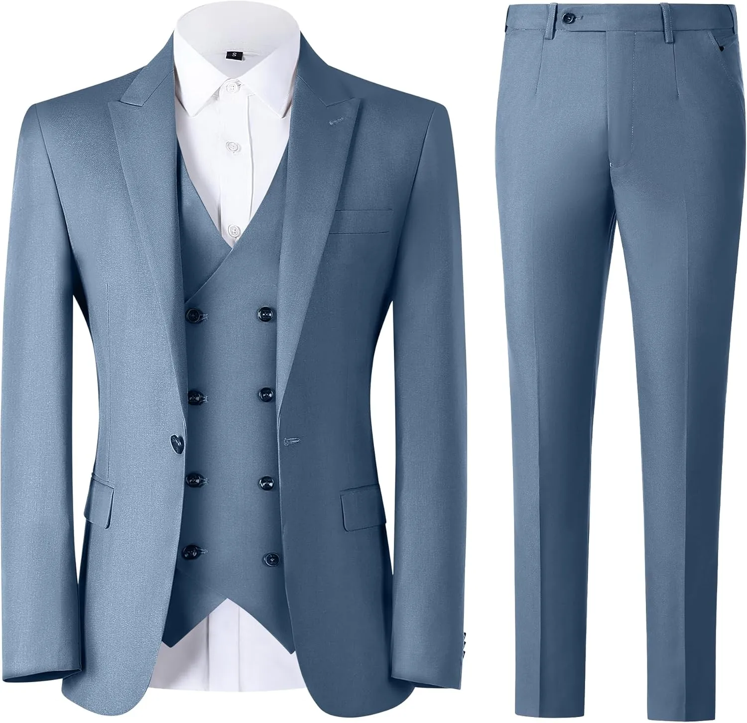 Mens Suit Slim Fit Solid Suit Jacket Double Breasted Vest and Dress Pants 3 Piece Set Prom Wedding Suits for Men