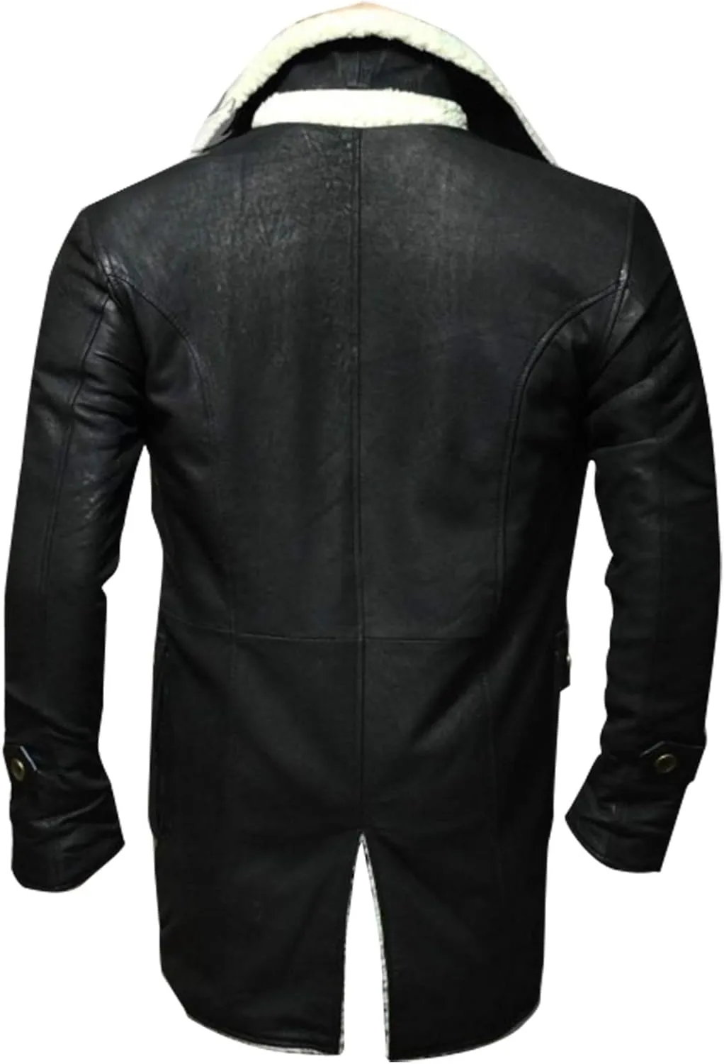 Mens Tom Hardy Dark Knight Bane Faux Fur Shearling Black Leather trench Swedish Bomber Coat