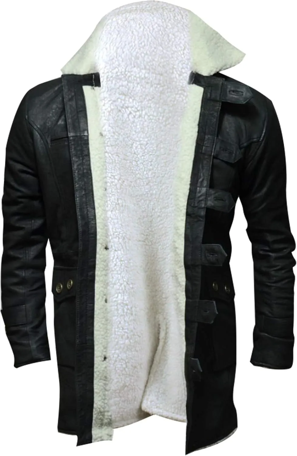 Mens Tom Hardy Dark Knight Bane Faux Fur Shearling Black Leather trench Swedish Bomber Coat