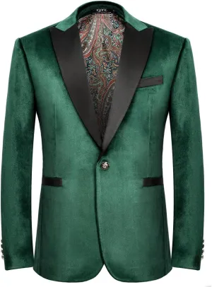 Men's Velvet Blazer One Button Casual Tuxedo for Men Blazer Lapel Prom Party Wedding Banquet