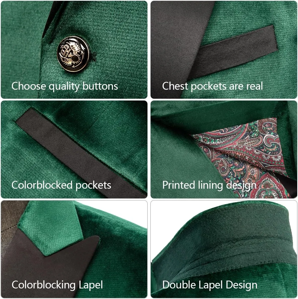 Men's Velvet Blazer One Button Casual Tuxedo for Men Blazer Lapel Prom Party Wedding Banquet