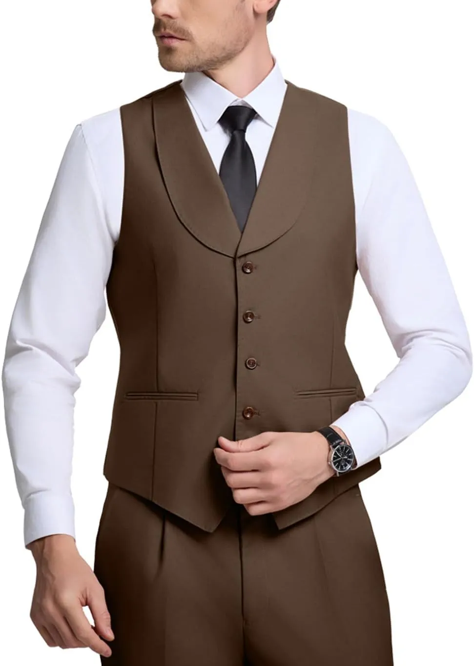Mens Vest Pants Suits Set 2 Pieces Slim Fit Groomsmen Suit for Men Formal