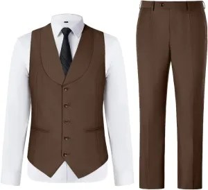 Mens Vest Pants Suits Set 2 Pieces Slim Fit Groomsmen Suit for Men Formal
