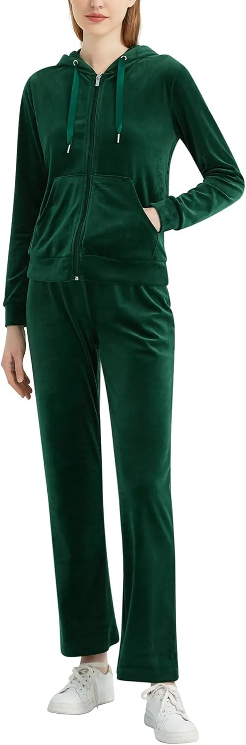 MessBebe Womens Velour Tracksuits Set Long Sleeve Sweatsuits 2 Piece Sports Outfit Zip Hoodie Sweatpants Joggers Set