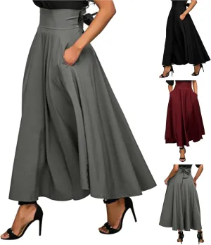 Midi Skirts for Women Trendy Long Maxi Skirt Dressy Casual Skirts Summer High Waisted A-Line Pleated Skirt with Pockets