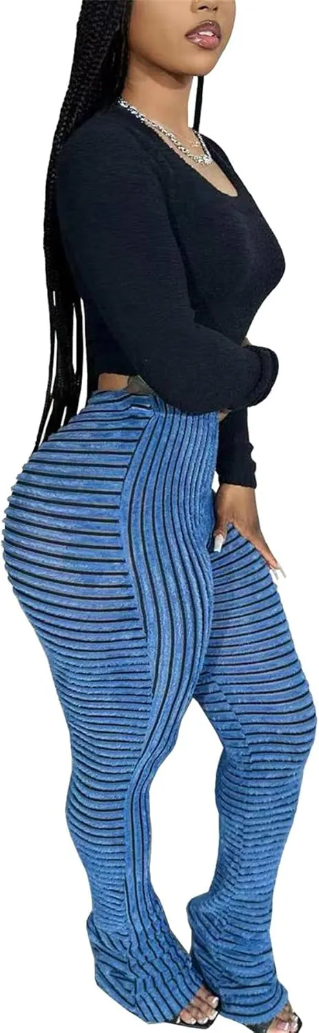Molisry Women's Stacked Leggings Pants Trendy Fuzzy High Waist Slim Fit Fringe Flared Sweatpants Fall 2024