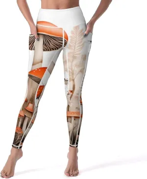 Mushrooms Butterflies Women's Yoga Pants Leggings with Pockets High Waist Compression Workout Pants