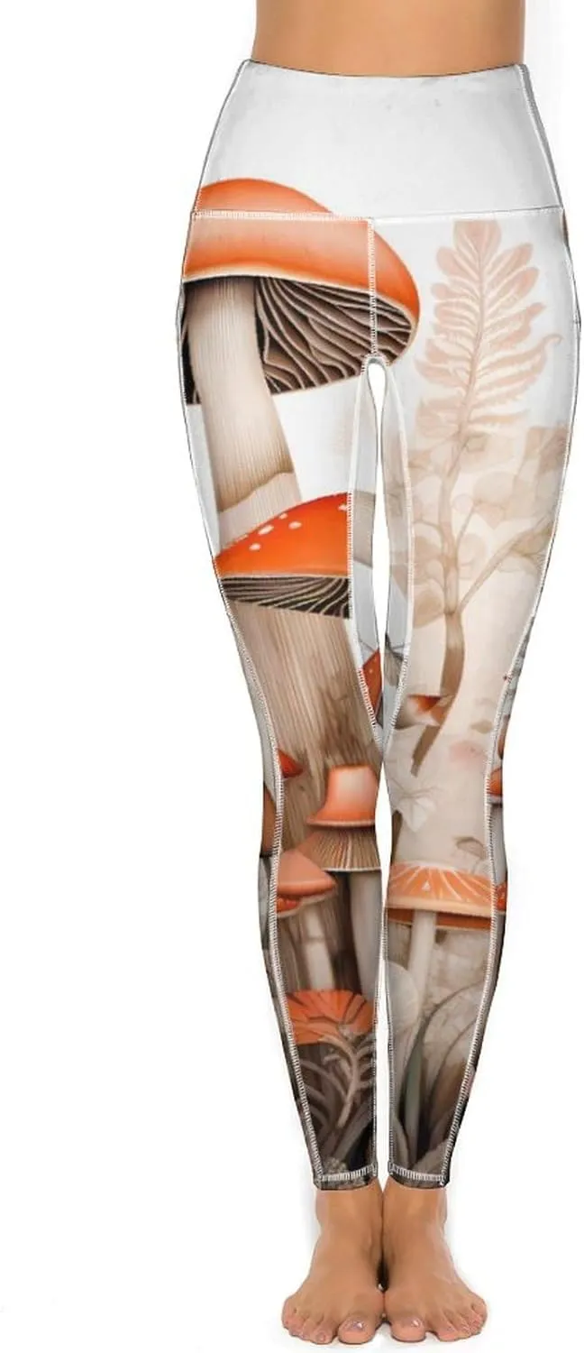 Mushrooms Butterflies Women's Yoga Pants Leggings with Pockets High Waist Compression Workout Pants
