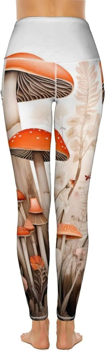 Mushrooms Butterflies Women's Yoga Pants Leggings with Pockets High Waist Compression Workout Pants