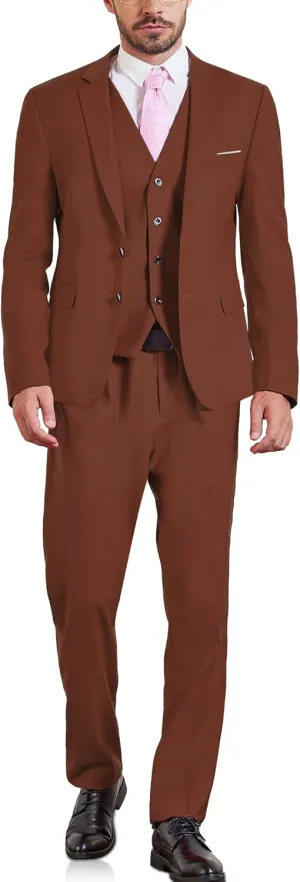 MY'S Men's Slim Fit 3 Pieces Suit, Two Buttons Solid Jacket Pants Set with Tie for Wedding Party Business Prom