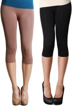 NIKIBIKI Women Seamless Basic Capri Legging Tights, Made in U.S.A, One Size