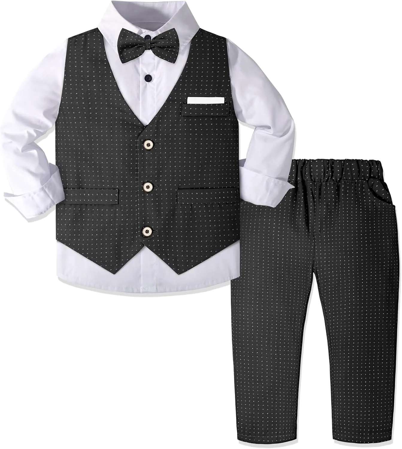 Nwada Boys Suit Set Formal Dress Shirt with Bow Tie, Slim Vest and Pants Toddler Boy Clothes Suits