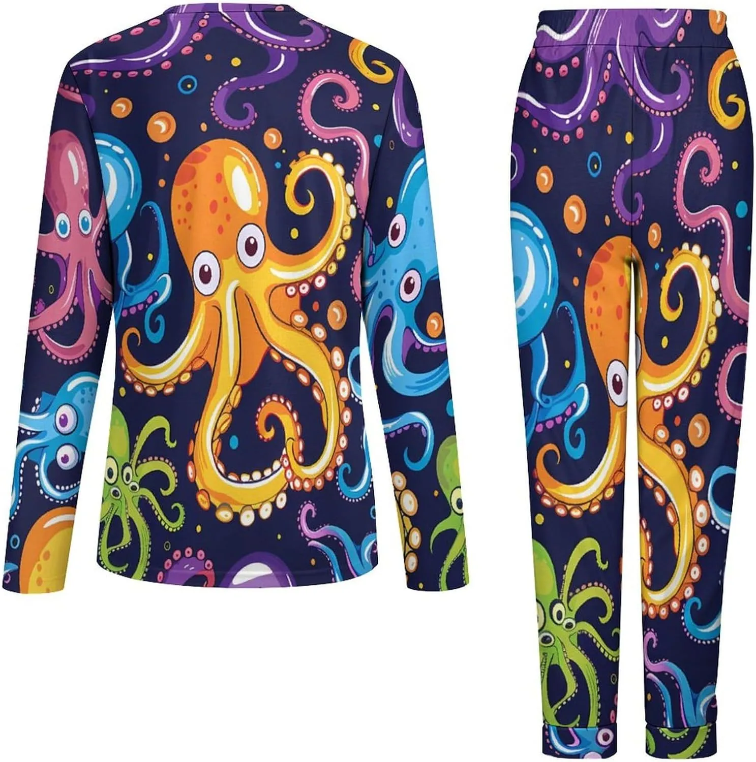 Octopus Print Women's Pajama Set Long Sleeve Sleepwear Soft Nightwear Pjs Sets Loungewear with Pockets