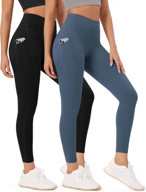 ODODOS 2-Pack 7/8 High Waist Workout Leggings with Pockets for Women, 25"/ 28" Tummy Control Athletic Yoga Pants