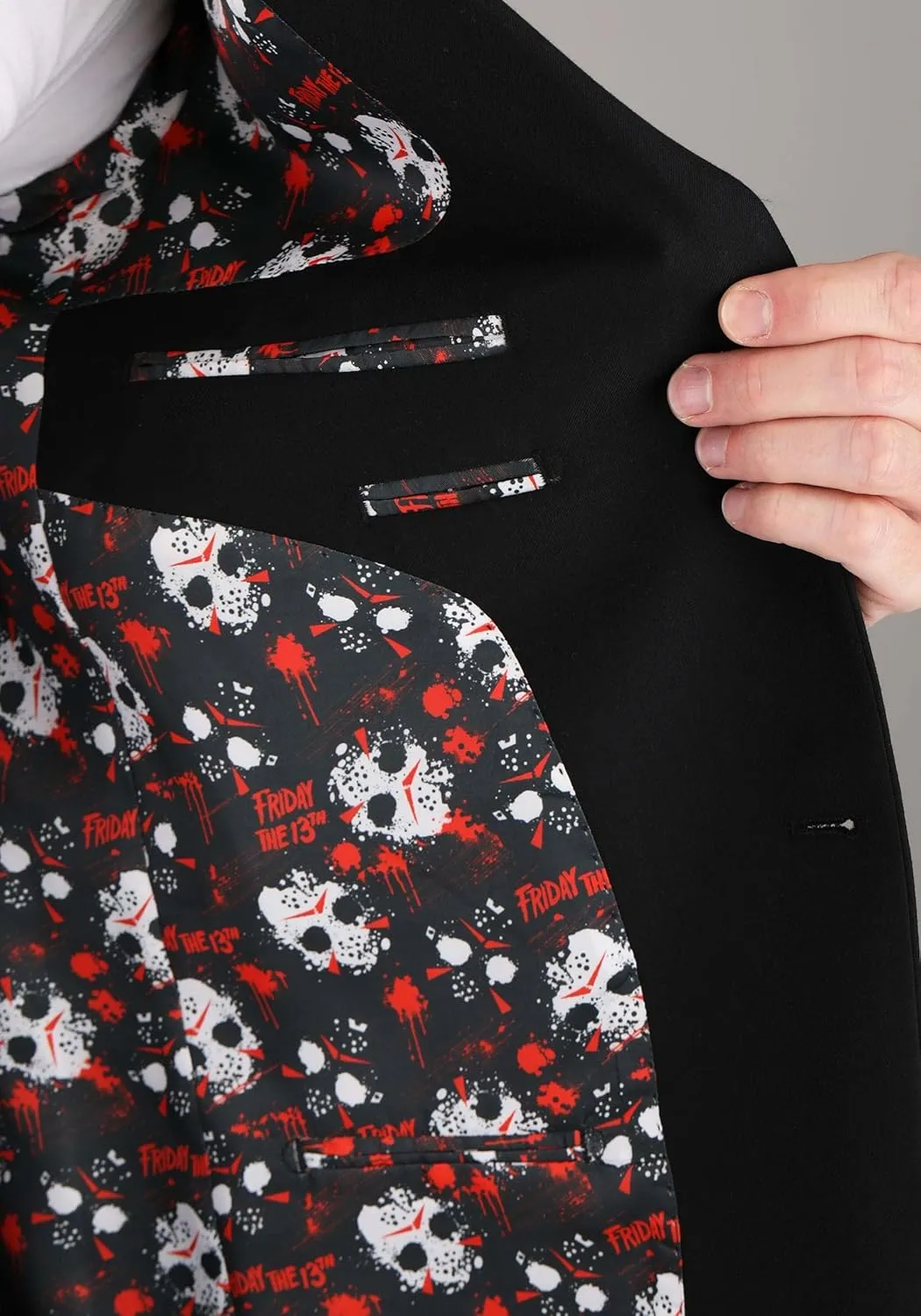 Officially Licensed Friday The 13th Men's Blazer, Jason Voorhees Pattern Open Front Casual Work Business Jacket