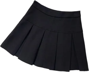 OFFSUM Womens Short Skirts - Korean Style Pleated Mini Skirt Women Simple A-Line High Waist Daily Clothes Casual Soli