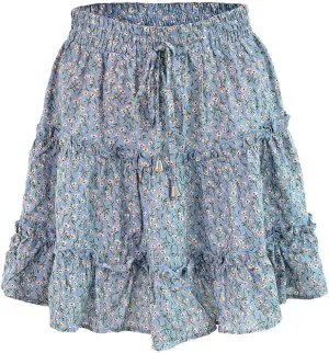 OFFSUM Womens Short Skirts - Summer Women's Skirts High Waist Ruffle Floral Beach Clothes A-Line Sexy Dress Sweet Ple