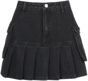 OFFSUM Womens Short Skirts - Summer Womens Slim Pleated Denim Mini Skirt High Waist Sexy Solid Color Fashion Retro St
