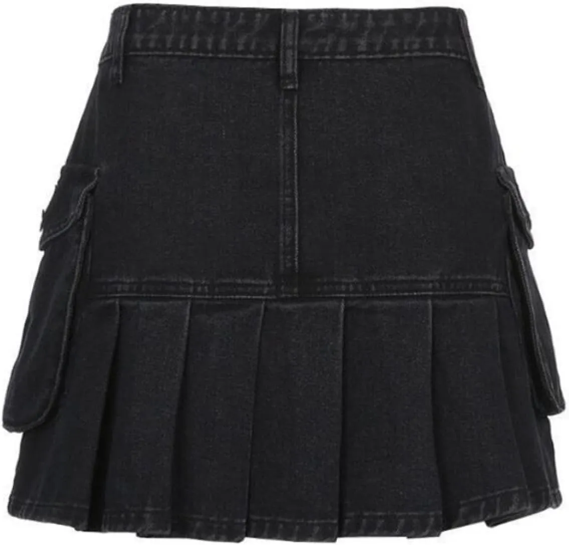 OFFSUM Womens Short Skirts - Summer Womens Slim Pleated Denim Mini Skirt High Waist Sexy Solid Color Fashion Retro St