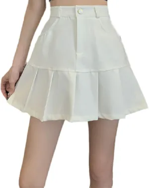 OFFSUM Womens Short Skirts - Vintage Women Pleated Skirts Korean Style High Waist Patchwork School Girl Uniform Skirt