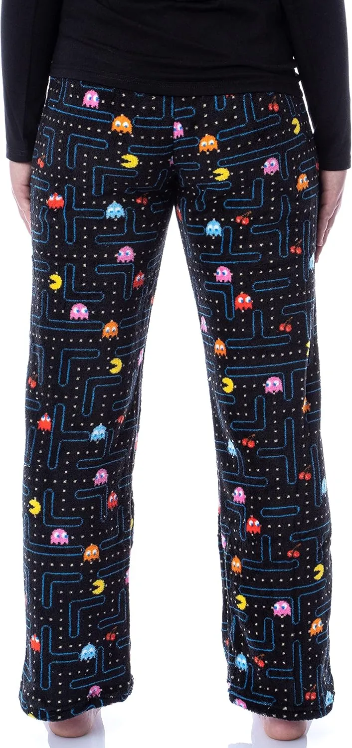 Pacman Women's Super Pac-Man Arcade Game Allover Pattern Minky Plush Pajama Pants