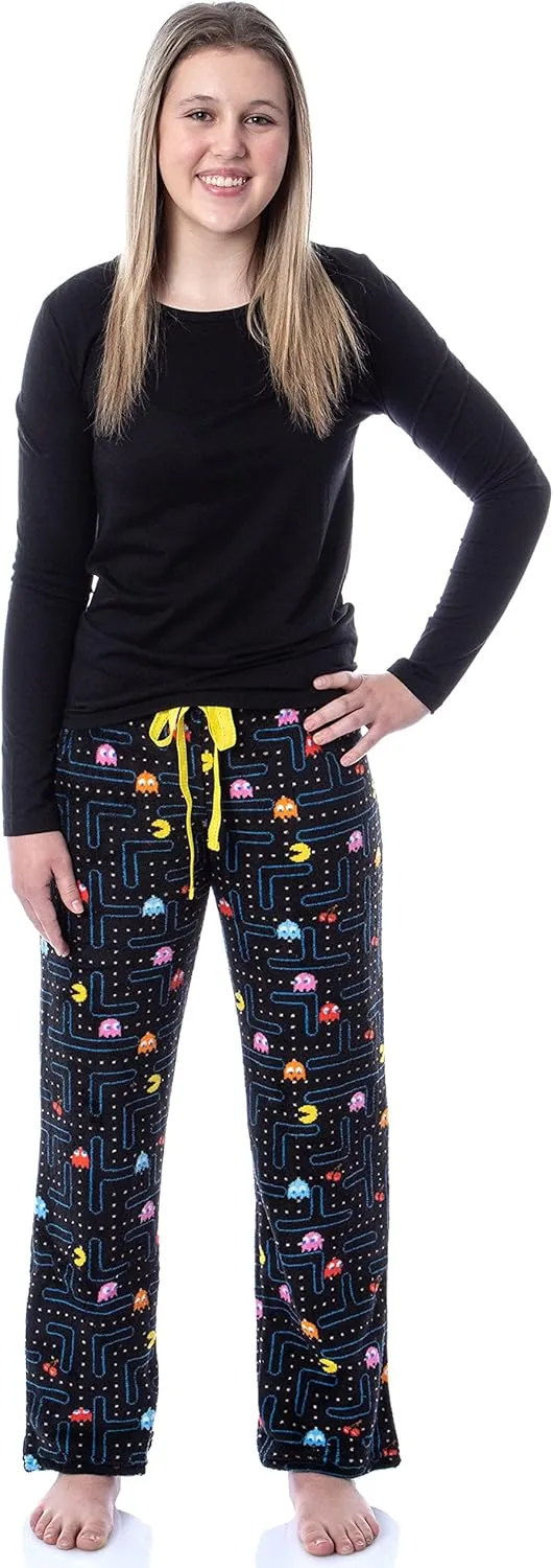 Pacman Women's Super Pac-Man Arcade Game Allover Pattern Minky Plush Pajama Pants