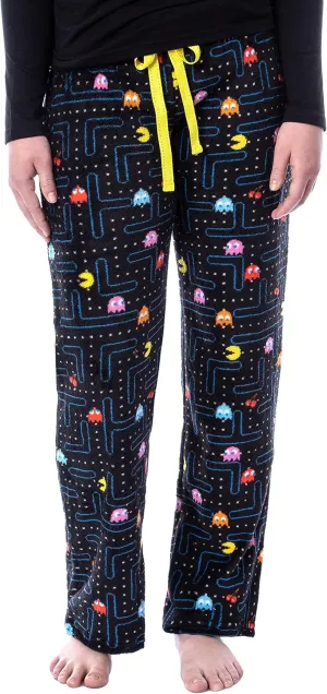 Pacman Women's Super Pac-Man Arcade Game Allover Pattern Minky Plush Pajama Pants
