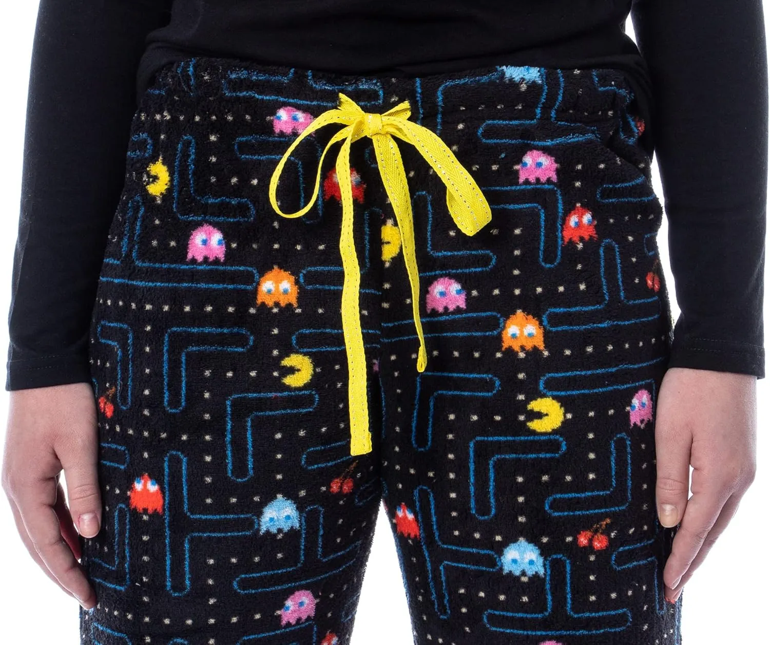Pacman Women's Super Pac-Man Arcade Game Allover Pattern Minky Plush Pajama Pants