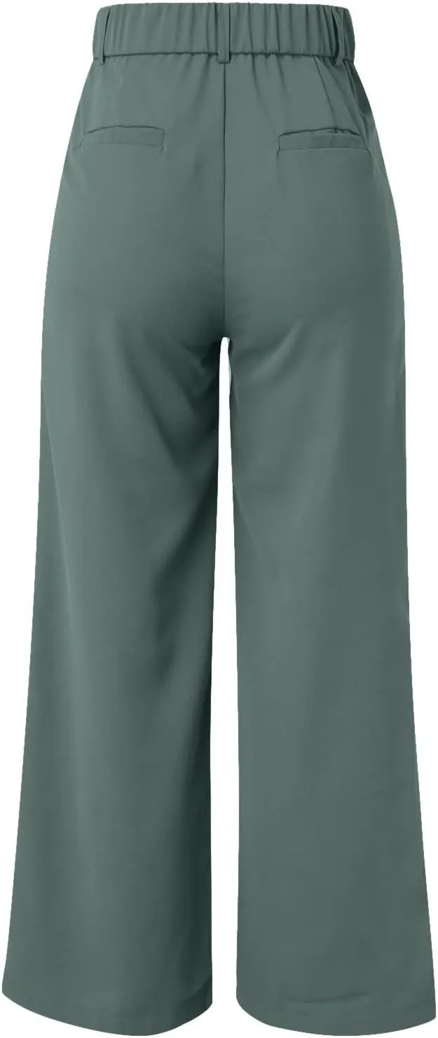 Pants for Women Casual Wide Leg High Waist Button Straight Trousers Loose Fit Business Fashion Work Pants with Pockets