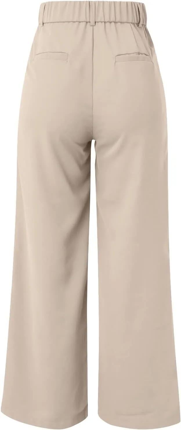 Pants for Women Casual Wide Leg High Waist Button Straight Trousers Loose Fit Business Fashion Work Pants with Pockets