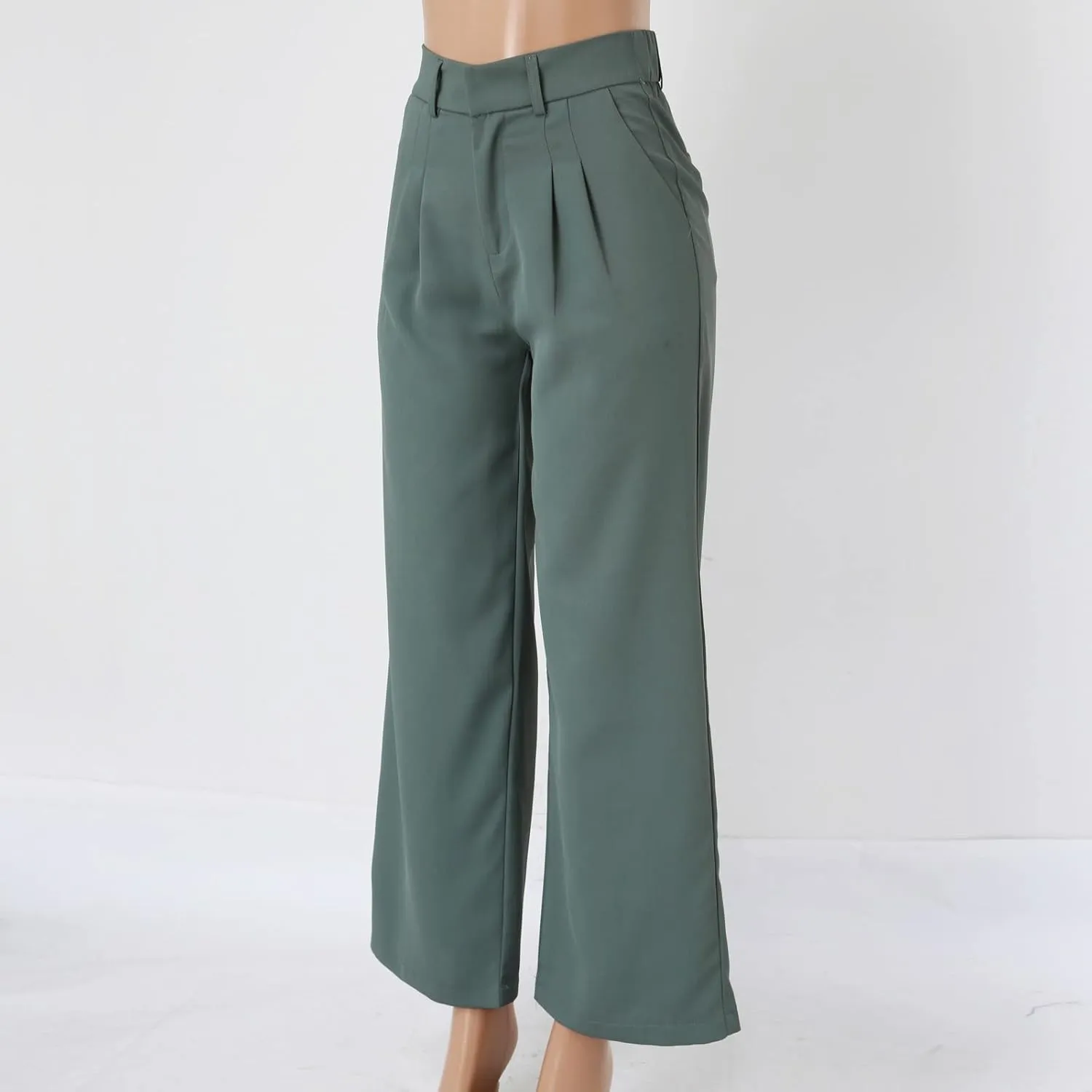 Pants for Women Casual Wide Leg High Waist Button Straight Trousers Loose Fit Business Fashion Work Pants with Pockets