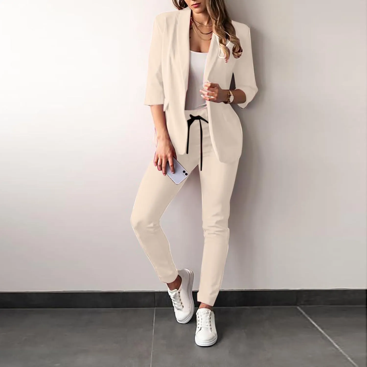 Pants Suits for Women Dressy Business Casual Outfits Work 3/4 Sleeve Blazer Sets and Pencil Pants 2 Piece Office Suit Set