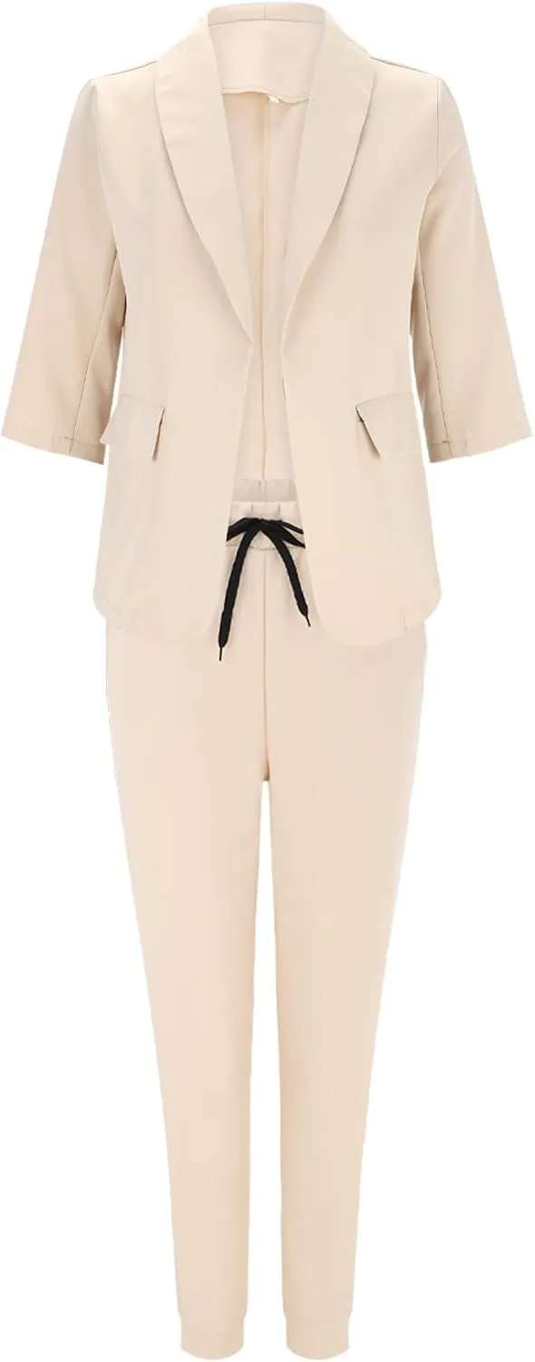 Pants Suits for Women Dressy Business Casual Outfits Work 3/4 Sleeve Blazer Sets and Pencil Pants 2 Piece Office Suit Set