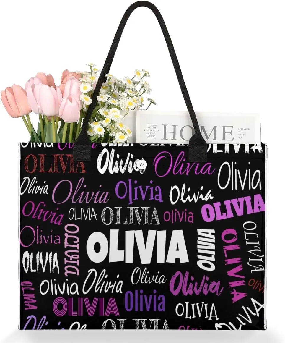 Personalized Women Tote Bag with Name, Customized Large Beach Shoulder Handbags Casual Bag for Travel Daily Work