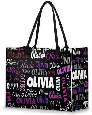 Personalized Women Tote Bag with Name, Customized Large Beach Shoulder Handbags Casual Bag for Travel Daily Work
