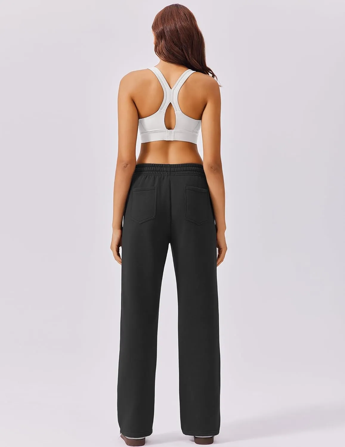PINSPARK Fleece Sweat Pants for Womens Straight Legs Winter Sweatpants High Waisted Workout Pants with 4 Pockets