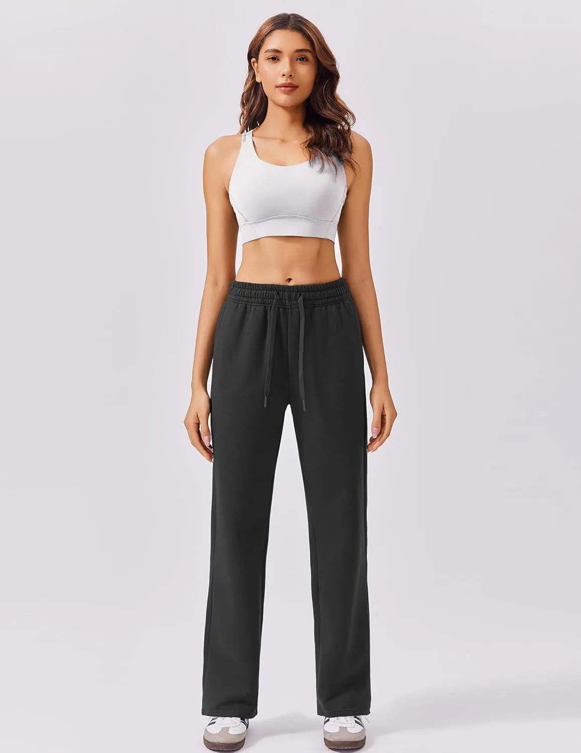 PINSPARK Fleece Sweat Pants for Womens Straight Legs Winter Sweatpants High Waisted Workout Pants with 4 Pockets