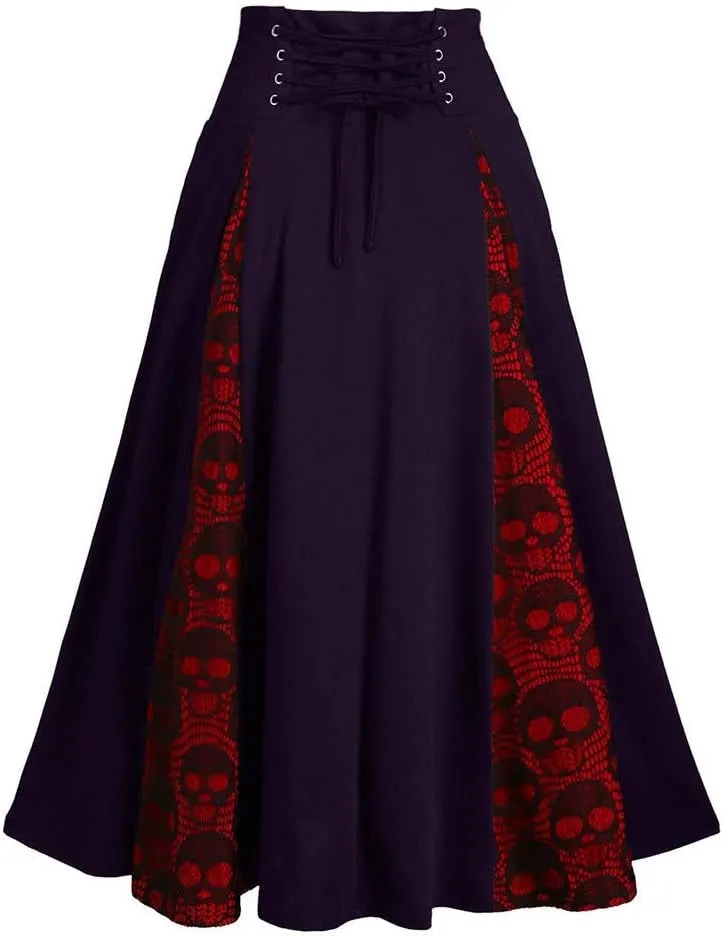 Pleated Skirt Gothic Skirt Waist Women High Plus Midi Patchwork Size Lace Skirt Denim Skirts for Women