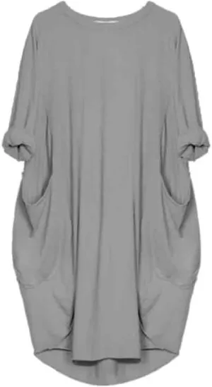 Plus Size Dresses for Curvy Women Casual Roll-Up Oversized Tunic Dress Loose Baggy Tshirt Midi Derss Tops with Pockets