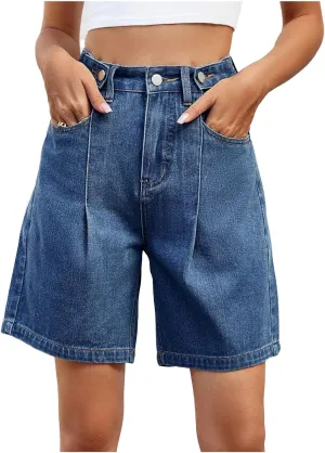 POHADON Womens Jean Shorts Bermuda Shorts Knee Length 2025 Trendy Y2k High Waisted Wide Leg Casual Summer Shorts with Pockets