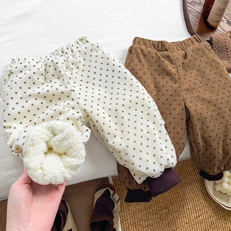 Polka Dot Fleece-Lined Corduroy Baby Bloomers
