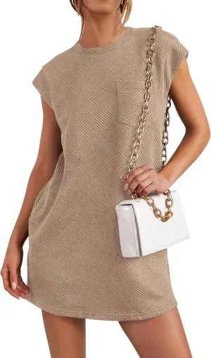 PRETTYGARDEN Women's Summer Short T Shirt Dress Cap Sleeve Crew Neck Casual Loose Basic Mini Dresses