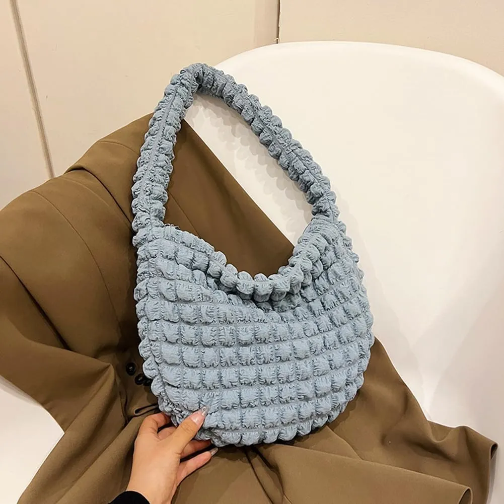 Quilted Pleated Underarm Bags Women Shoulder Bag Puff Tote Bag Bubble Hobo Bag Korean Girls Purse Clutch