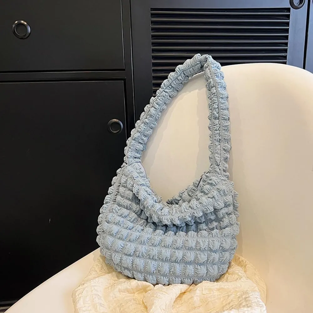 Quilted Pleated Underarm Bags Women Shoulder Bag Puff Tote Bag Bubble Hobo Bag Korean Girls Purse Clutch