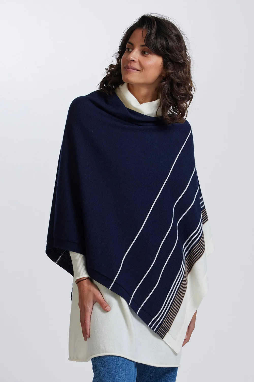 Royal Merino Stripe Poncho RM3017