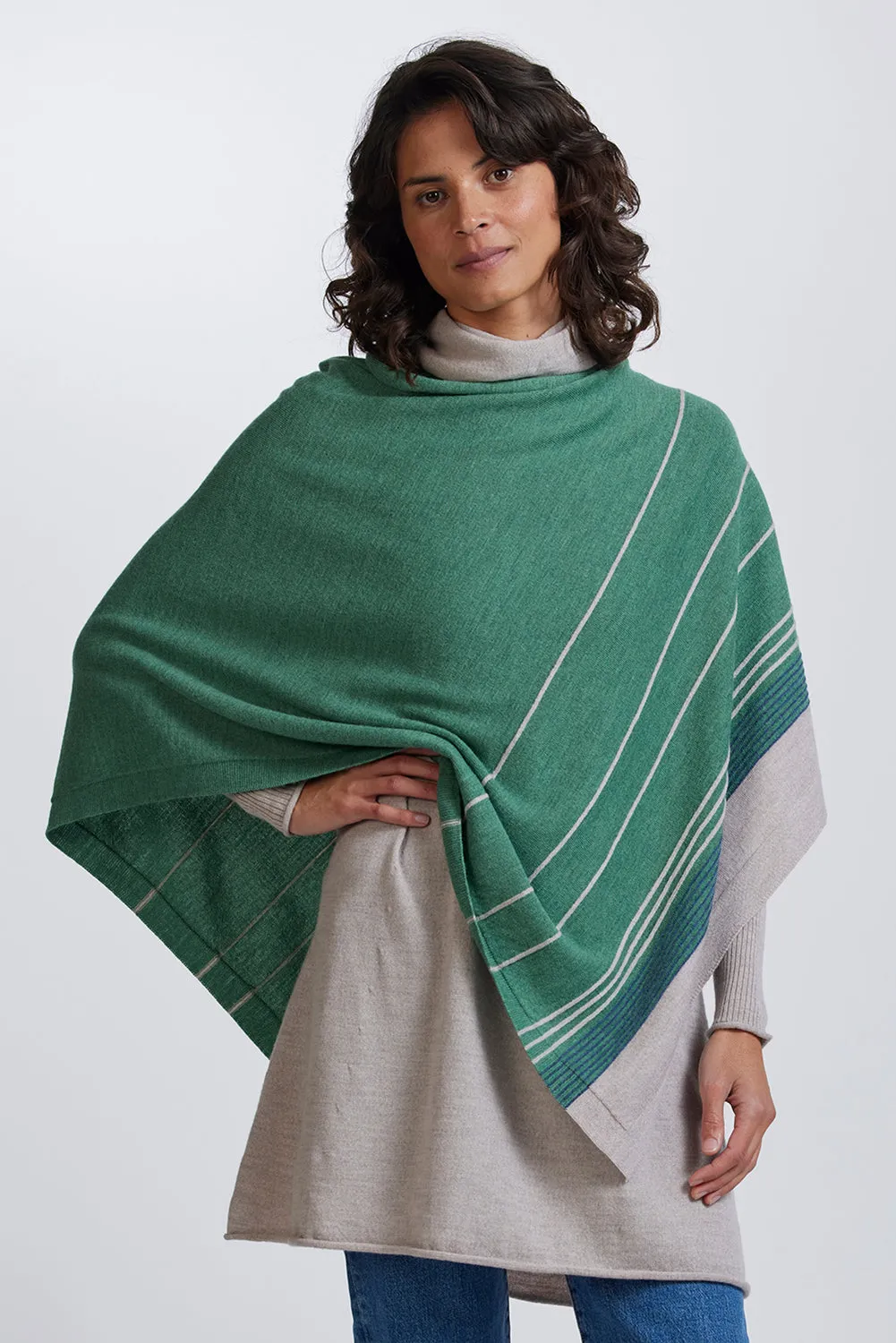 Royal Merino Stripe Poncho RM3017